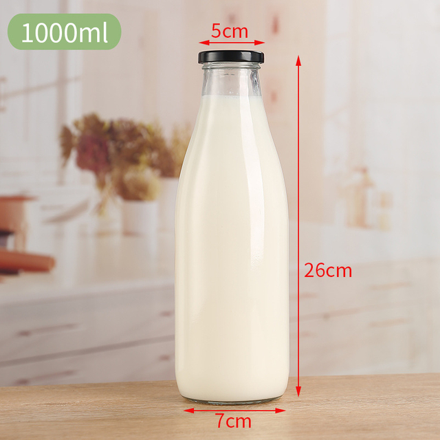Milk Bottle Juice 1000ML Beverage Glass Sealed with Lid
