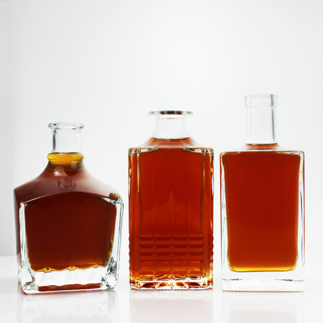 Custom Design Whiskey Vodka Rum Gin Tequila Spirits Square Shape Empty Glass Bottle 